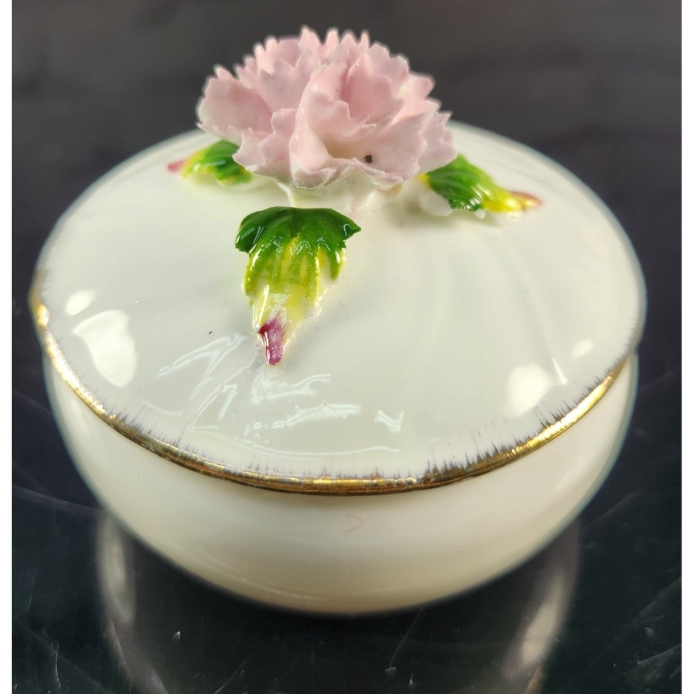 Vintage Bone China White‎ and Pink Floral Trinket Box